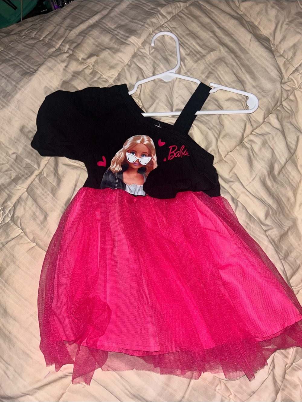 🍄3 for $10🍄 PatPat Black Barbie Graphic Dress with Hot Pink Accents